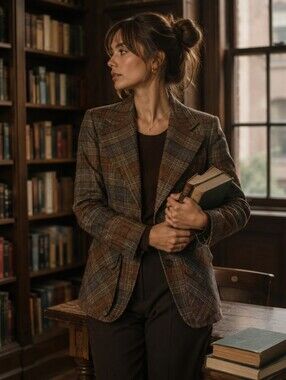 Women’s Brown Plaid Tailored Wool Blazer Jacket